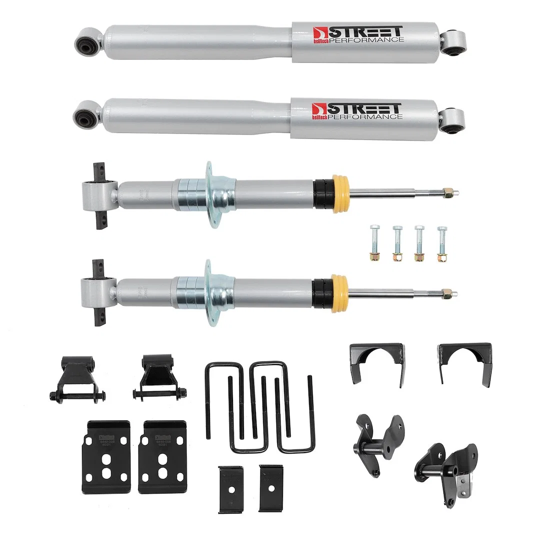 1054SP – BELLTECH Lowering Kit, 1 Inch To 3-1/2 Inch Front Drop/ 5-1/2 Inch Rear Drop Silver/ Black With Street Perfo...